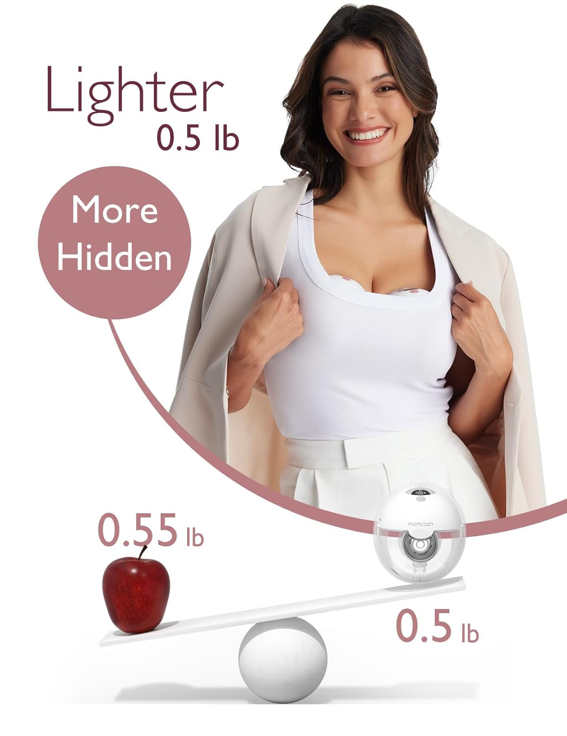 M5 Hands-Free Wearable Breast Pump, Double-Sealed Flange for Baby-Like Comfort, 3 Modes & 9 Suction Levels, Portable Electric Pump – 24Mm, 2-Pack Quill Gray