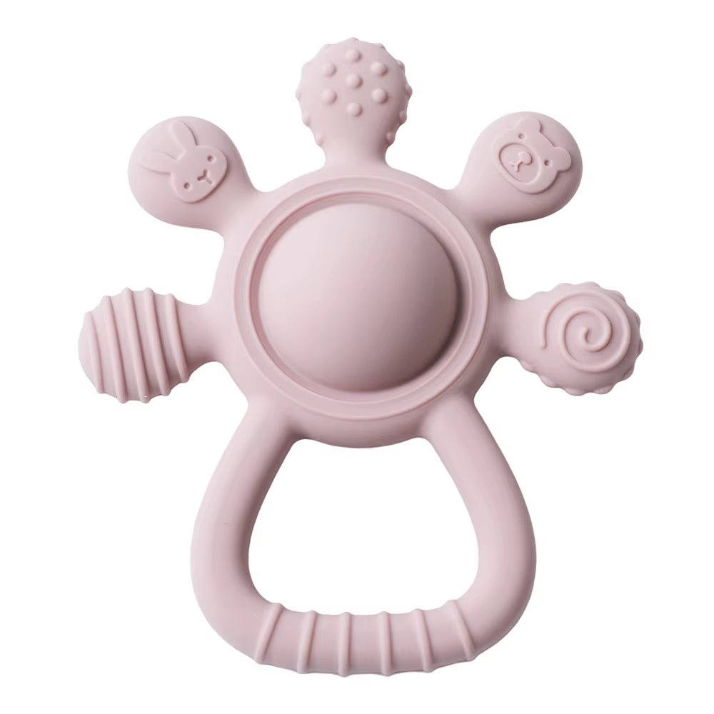 Silicone Teether,Food Grade Baby 0-12 Toys,Teething Rattle Sensory Toys for Toddlers,Silicone Hand Bell,Silicone Soothing Toys