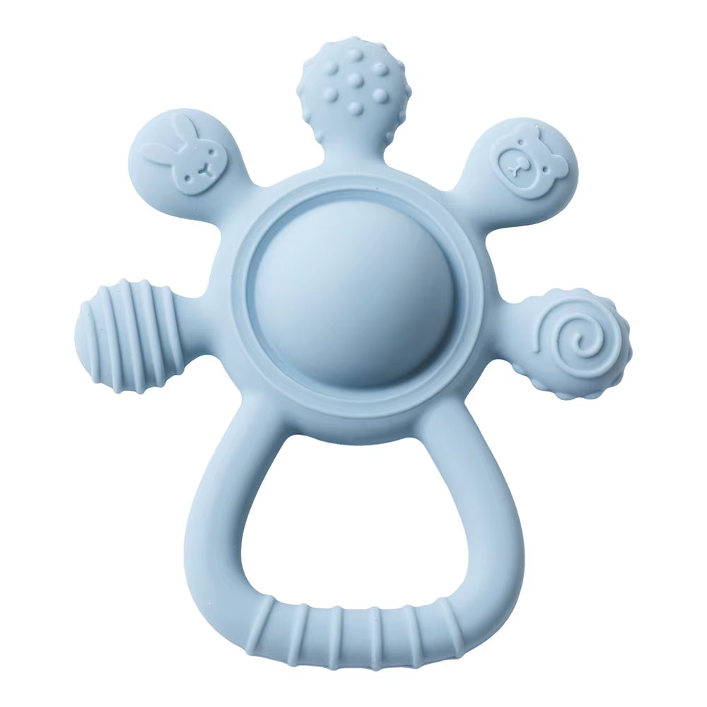 Silicone Teether,Food Grade Baby 0-12 Toys,Teething Rattle Sensory Toys for Toddlers,Silicone Hand Bell,Silicone Soothing Toys
