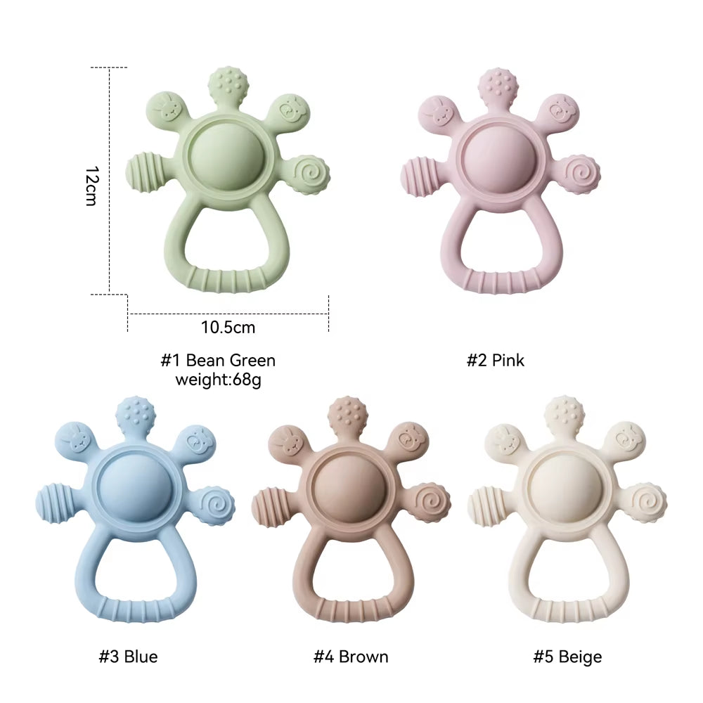 Silicone Teether,Food Grade Baby 0-12 Toys,Teething Rattle Sensory Toys for Toddlers,Silicone Hand Bell,Silicone Soothing Toys