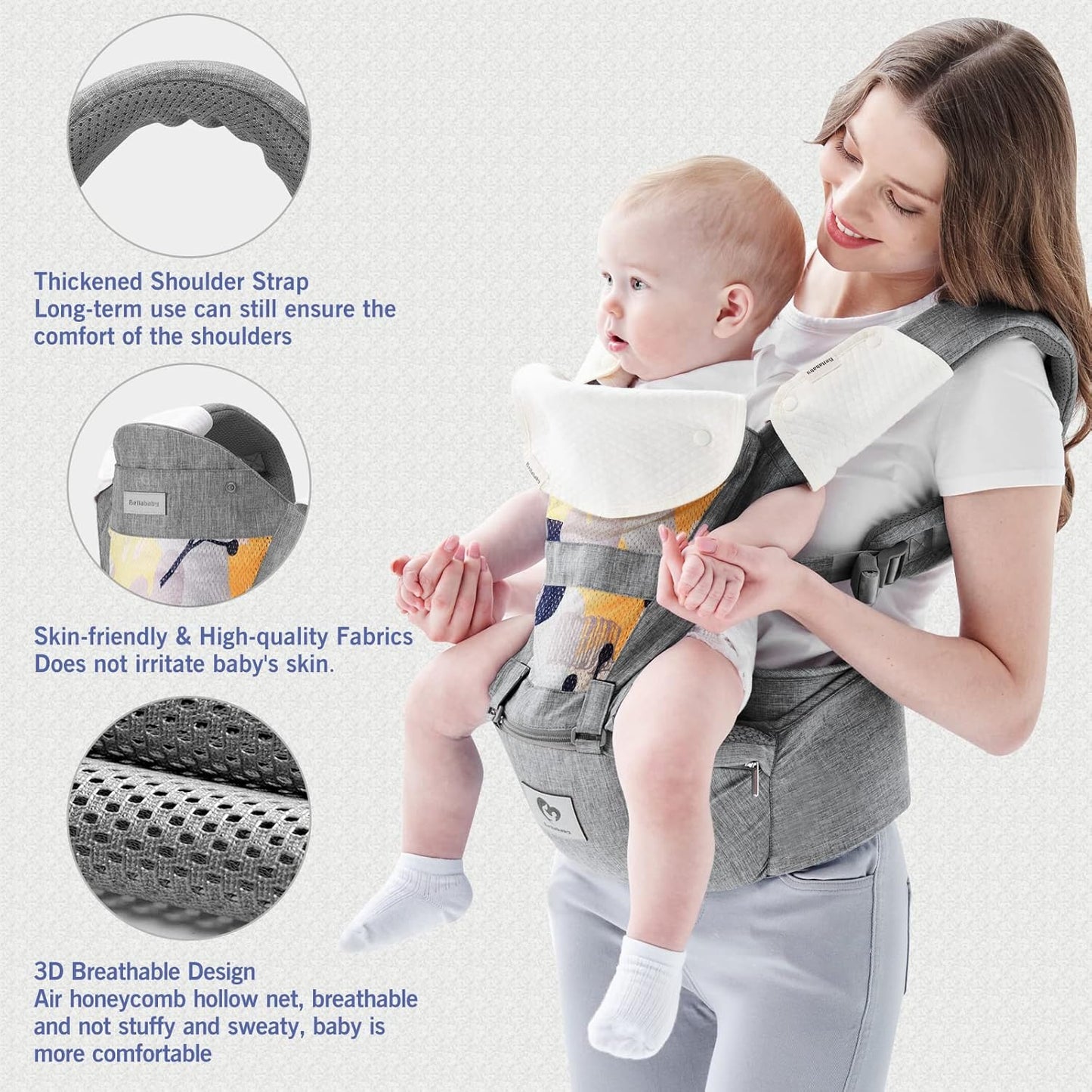 Babytrage, All-In-One Babytrage Für Neugeborene Ab Geburt, Babys & Kleinkinder (0-36Monate), Verstellbarer Sitz, Baby-Tragetasche 3 Trage Positionen(Grau)