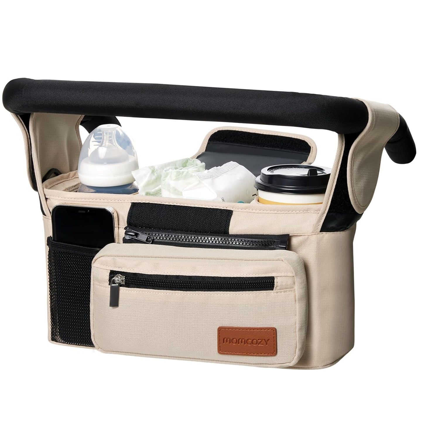 Universal Stroller Organizer with Insulated Cup Holder Detachable Phone Bag & Shoulder Strap, Fits for Stroller like Uppababy, Baby Jogger, Britax, BOB, Umbrella and Pet Stroller