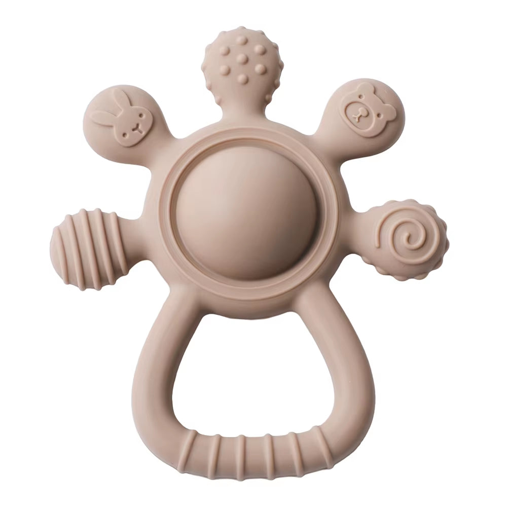 Silicone Teether,Food Grade Baby 0-12 Toys,Teething Rattle Sensory Toys for Toddlers,Silicone Hand Bell,Silicone Soothing Toys