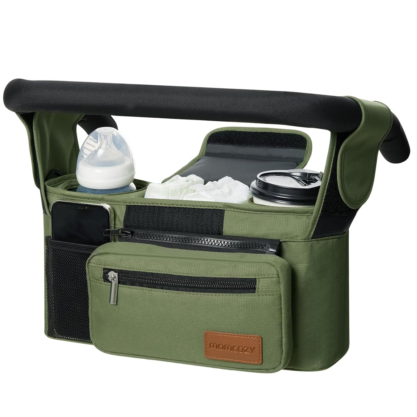 Universal Stroller Organizer with Insulated Cup Holder Detachable Phone Bag & Shoulder Strap, Fits for Stroller like Uppababy, Baby Jogger, Britax, BOB, Umbrella and Pet Stroller