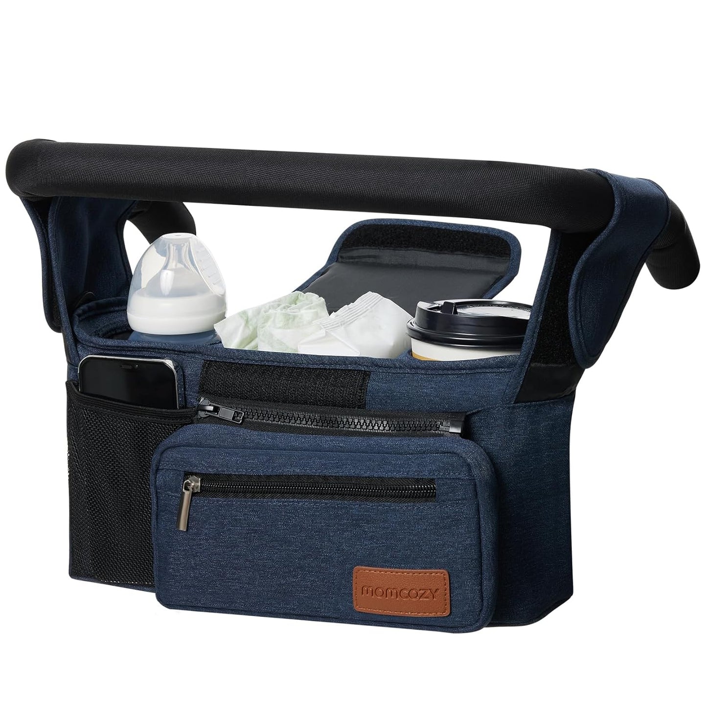 Universal Stroller Organizer with Insulated Cup Holder Detachable Phone Bag & Shoulder Strap, Fits for Stroller like Uppababy, Baby Jogger, Britax, BOB, Umbrella and Pet Stroller