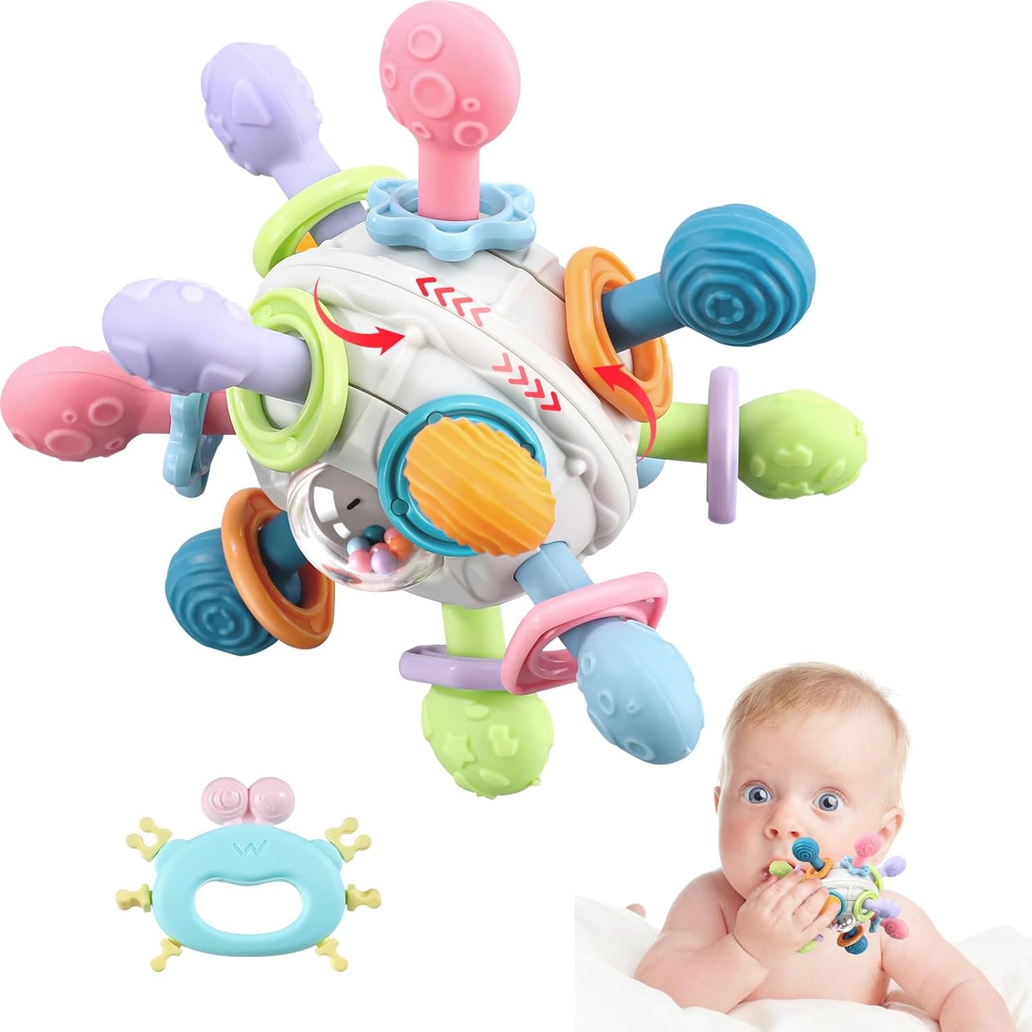 Greifball Baby-Spielzeug,Sensorische Beißring-Spielzeuge, Silikon-Beißring, Motorik-Spielzeug, Montessori-Frühbildungs, Babyrassel, Babyspielzeug Für Babys Von 3-18 Monaten