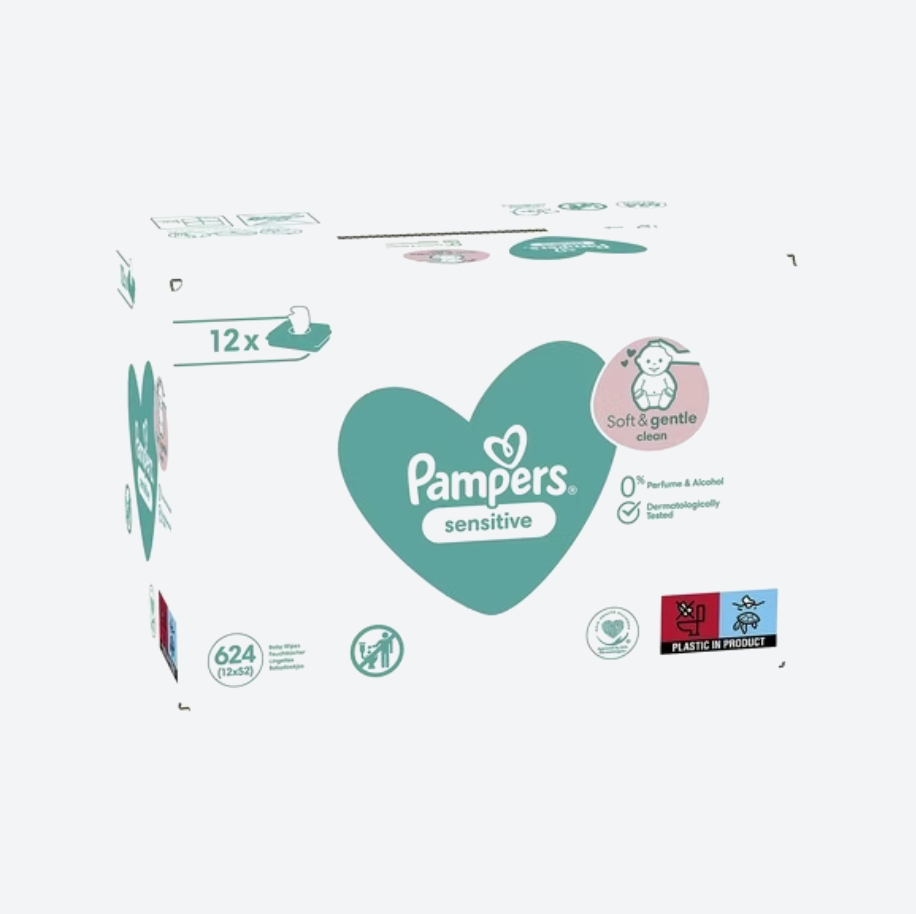 Pampers Sensitive Billendoekjes (12x52 stuks) - Geurloos