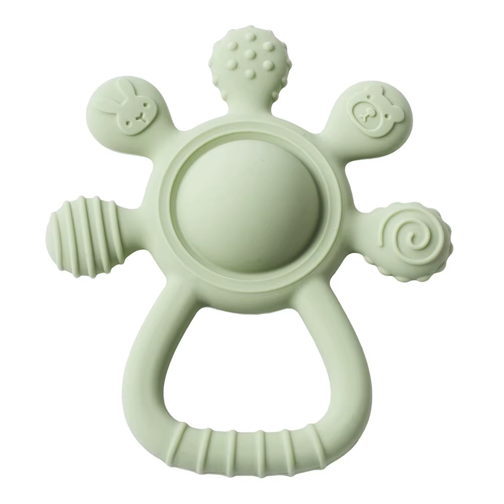 Silicone Teether,Food Grade Baby 0-12 Toys,Teething Rattle Sensory Toys for Toddlers,Silicone Hand Bell,Silicone Soothing Toys