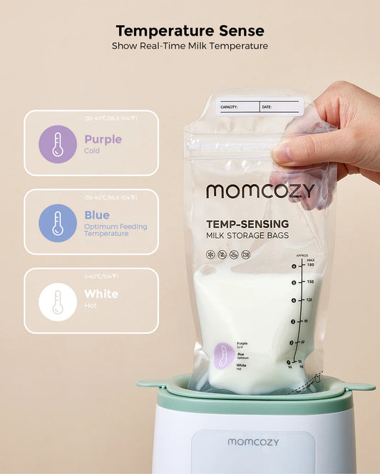 Momcozy Bewaarzakjes – 120 Stuks – 180 ml – Lekvrij & Zelfstaand – Temperatuur Indicator