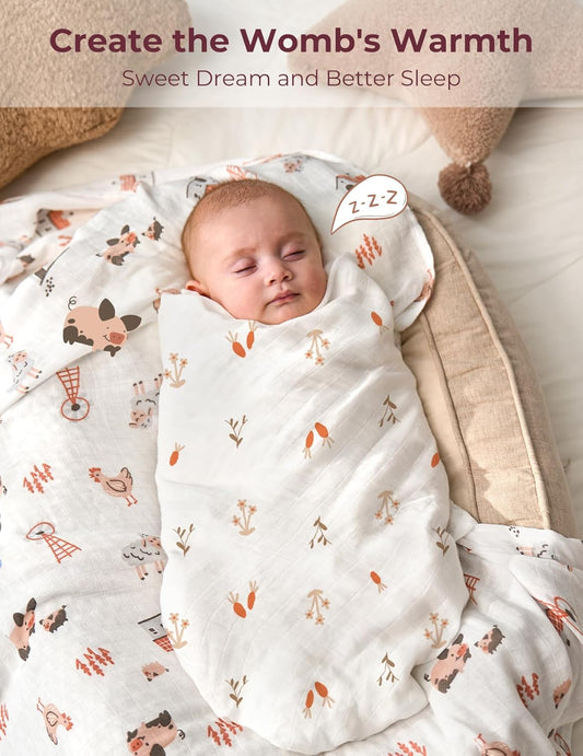 Muslin Best Wishes Swaddle Blankets, Ultra Soft Neutral Registry Essentials, Pasture Pals & Pumpkin Dreams, Breathable Large 47'' X 47'' Newborn Boys Girls Receiving Blanket