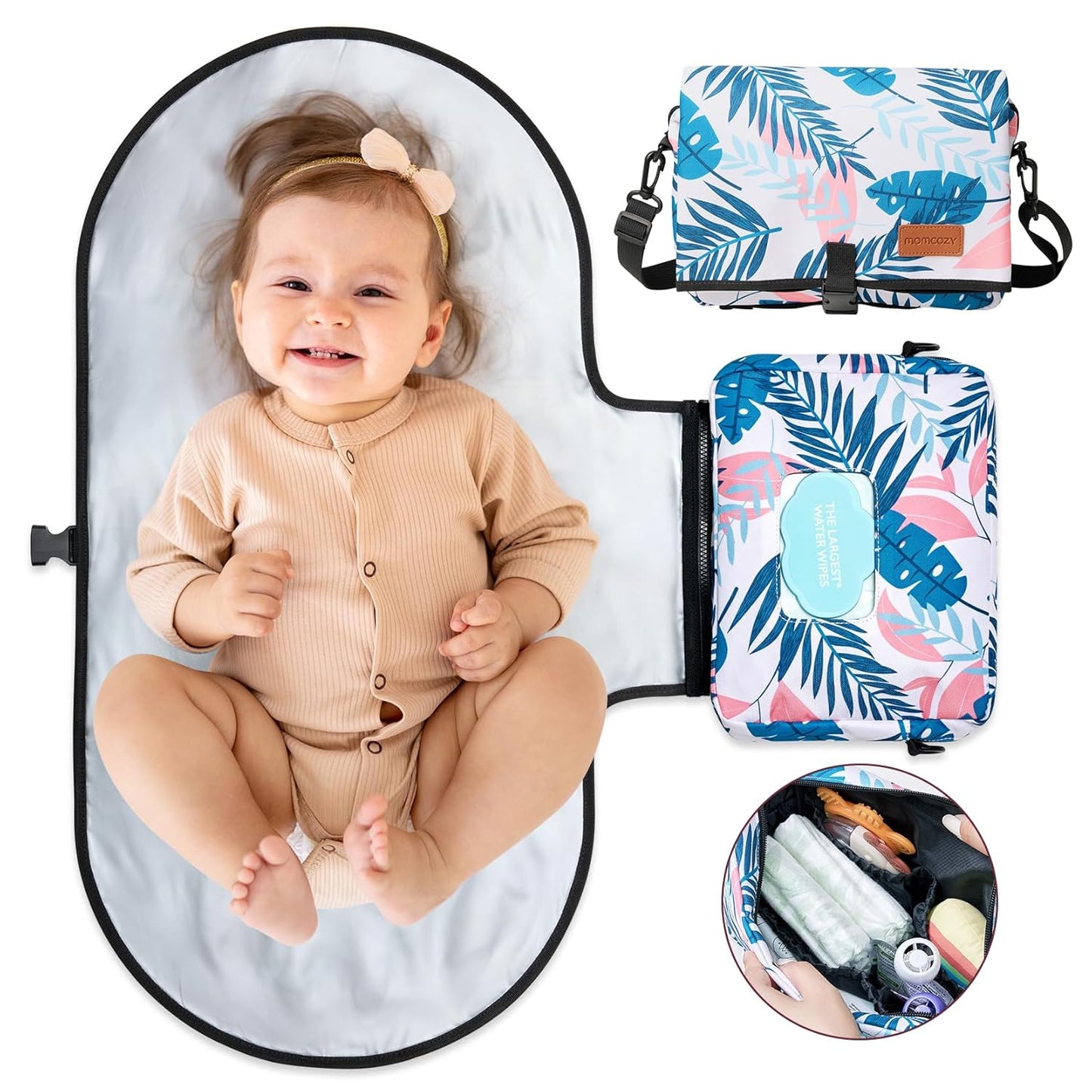 2-In-1 Diaper Changing Pad - Extra-Large Portable Diaper Pad 31.4X15.7 Inch - Waterproof and Foldable for Newborns to Toddlers - Also Used as Adjustable Shoulder Bag with Wipes Pocket