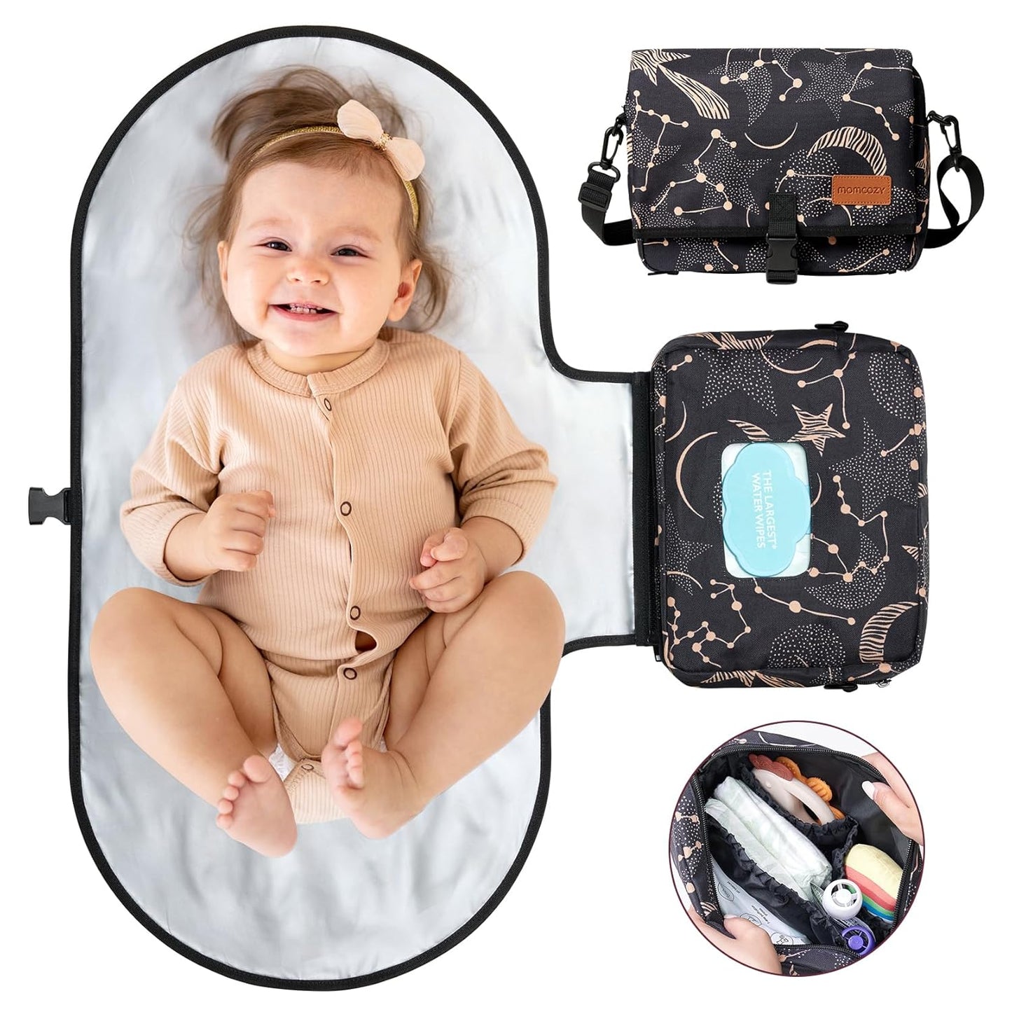 2-In-1 Diaper Changing Pad - Extra-Large Portable Diaper Pad 31.4X15.7 Inch - Waterproof and Foldable for Newborns to Toddlers - Also Used as Adjustable Shoulder Bag with Wipes Pocket
