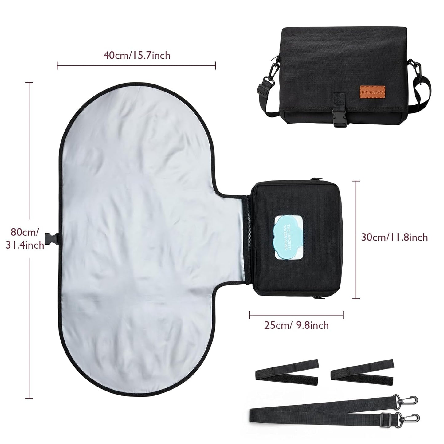 2-In-1 Diaper Changing Pad - Extra-Large Portable Diaper Pad 31.4X15.7 Inch - Waterproof and Foldable for Newborns to Toddlers - Also Used as Adjustable Shoulder Bag with Wipes Pocket