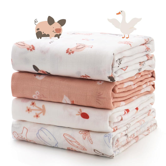 Muslin Best Wishes Swaddle Blankets, Ultra Soft Neutral Registry Essentials, Pasture Pals & Pumpkin Dreams, Breathable Large 47'' X 47'' Newborn Boys Girls Receiving Blanket