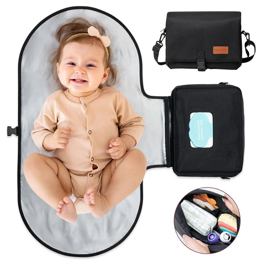 2-In-1 Diaper Changing Pad - Extra-Large Portable Diaper Pad 31.4X15.7 Inch - Waterproof and Foldable for Newborns to Toddlers - Also Used as Adjustable Shoulder Bag with Wipes Pocket