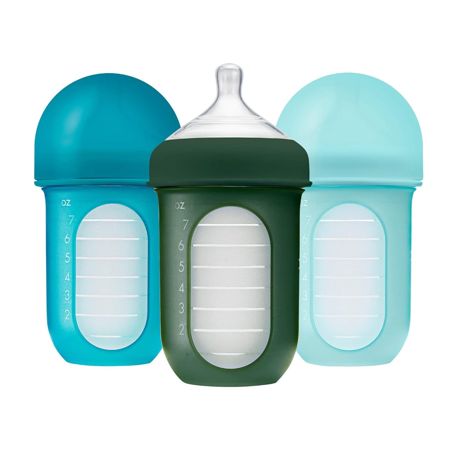 Nursh Reusable Silicone Pouch Baby Bottles - Medium Flow Nipple - Silicone Baby Bottle Pouch and Nipple - Baby Feeding Essentials - Tie Dye - 3-6 Months - 3 Count - 8 Ounce