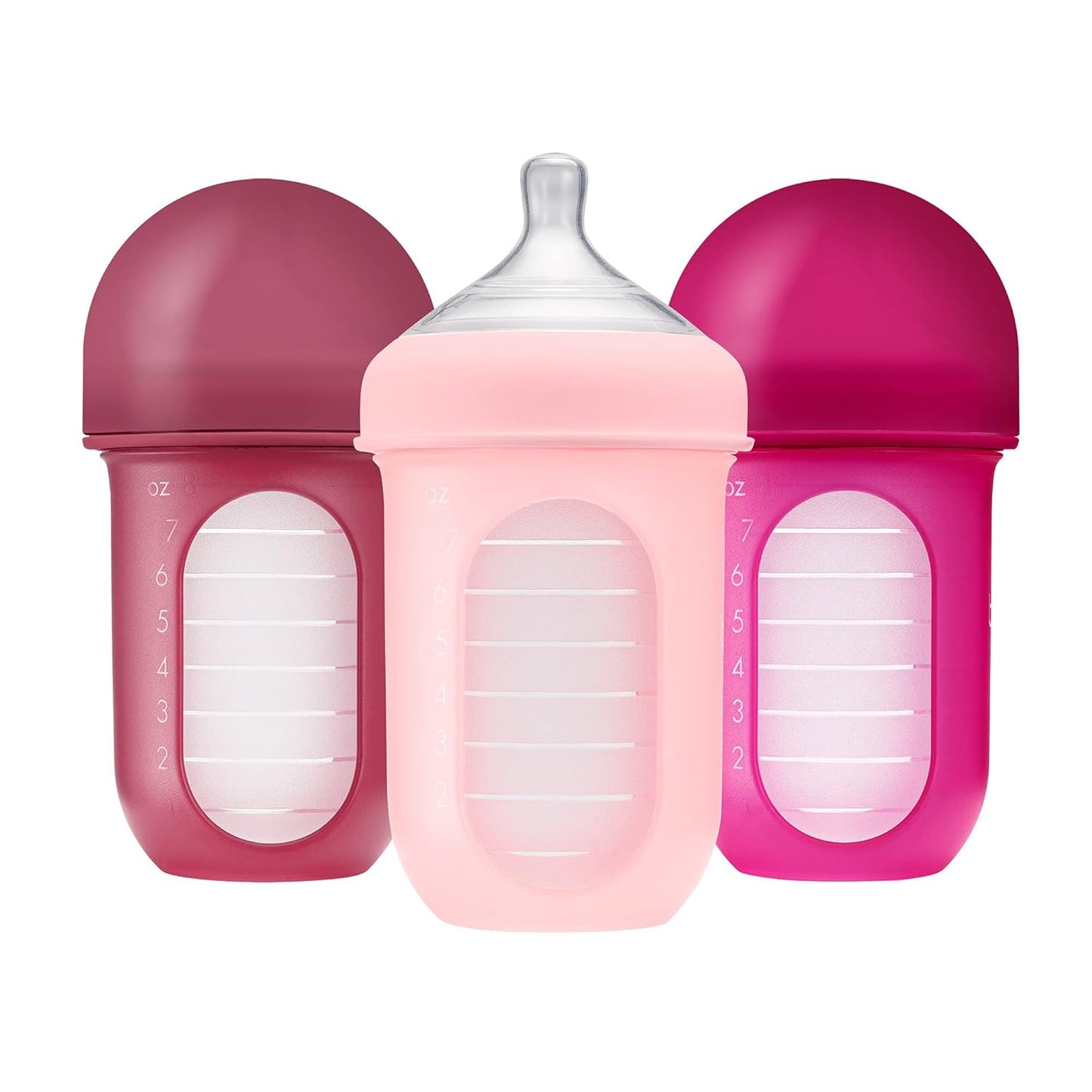 Nursh Reusable Silicone Pouch Baby Bottles - Medium Flow Nipple - Silicone Baby Bottle Pouch and Nipple - Baby Feeding Essentials - Tie Dye - 3-6 Months - 3 Count - 8 Ounce