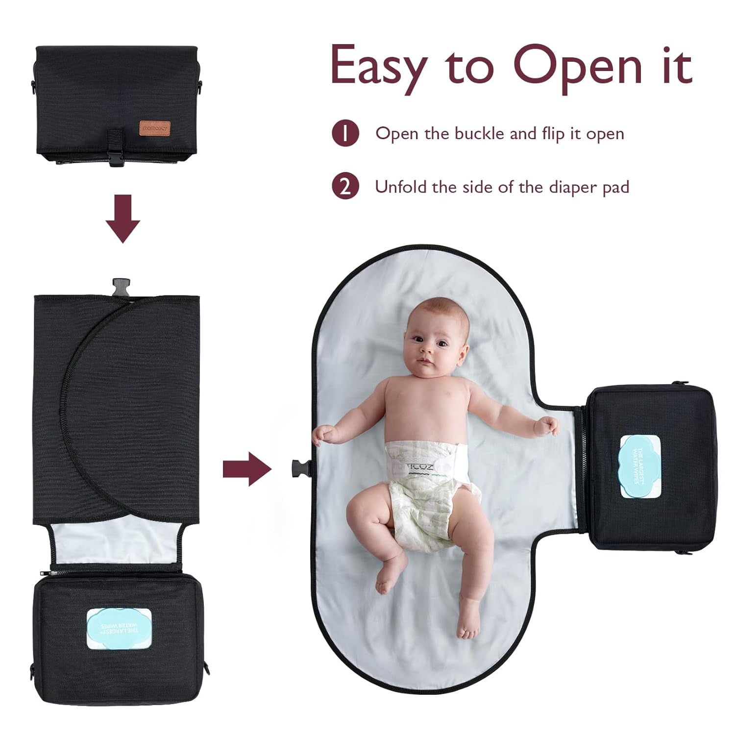 2-In-1 Diaper Changing Pad - Extra-Large Portable Diaper Pad 31.4X15.7 Inch - Waterproof and Foldable for Newborns to Toddlers - Also Used as Adjustable Shoulder Bag with Wipes Pocket