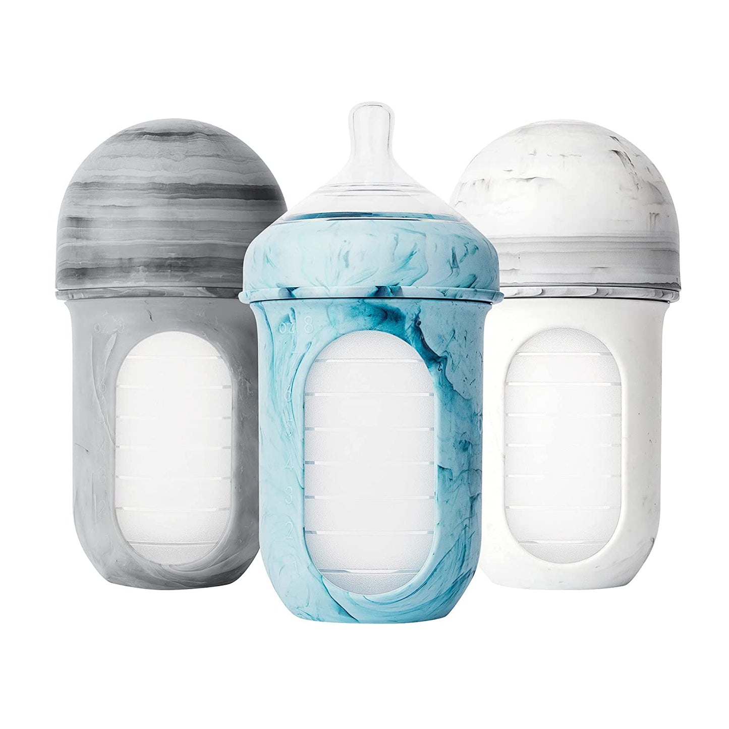 Nursh Reusable Silicone Pouch Baby Bottles - Medium Flow Nipple - Silicone Baby Bottle Pouch and Nipple - Baby Feeding Essentials - Tie Dye - 3-6 Months - 3 Count - 8 Ounce
