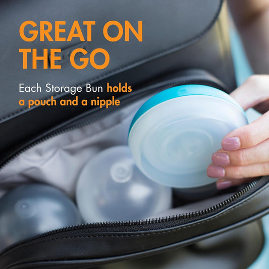 Baby Bottle Storage Buns - Travel Holders for Nursh Bottles - Blue and White, 3 Count