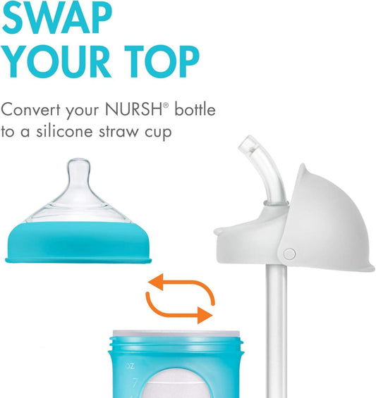 Nursh Silicone Straw Sippy Cup Lid - Conversion Top for Bottles - Toddler Cup Top - Changes Baby Bottles into Cups - 2 Count