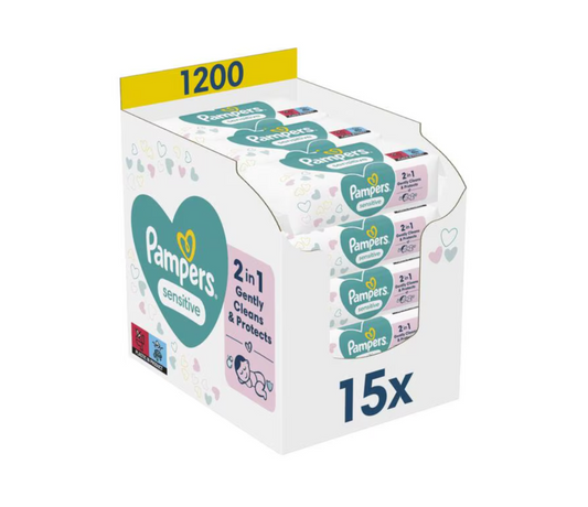 Pampers Sensitive Billendoekjes (15x80 Stuks) – Geurloos & Zacht