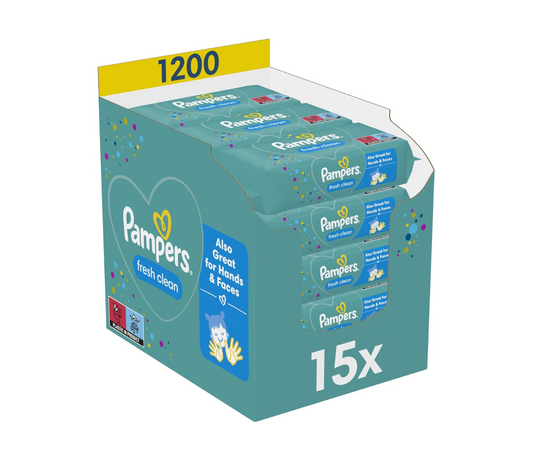 Pampers Fresh Clean Billendoekjes (15x80 Stuks) - Mild Geparfumeerd