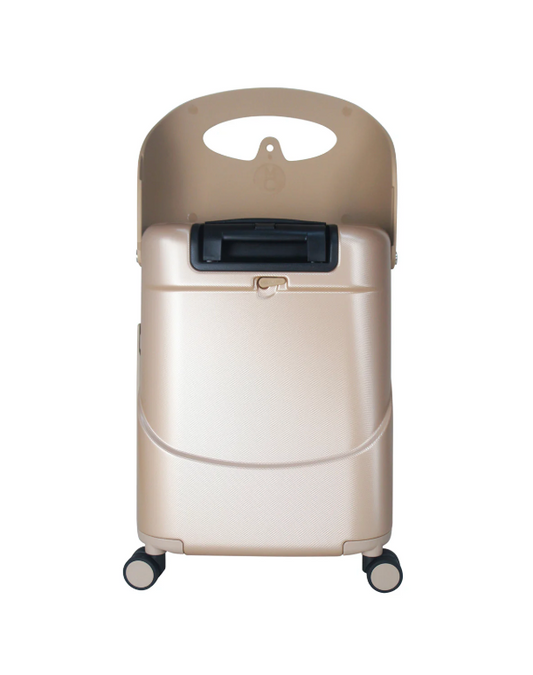 Kinderkoffer met Zitje – 4-Wiel Carry-on, Veiligheidsgordel, Waterdicht Vak, 43L Capaciteit – Champagne Goud