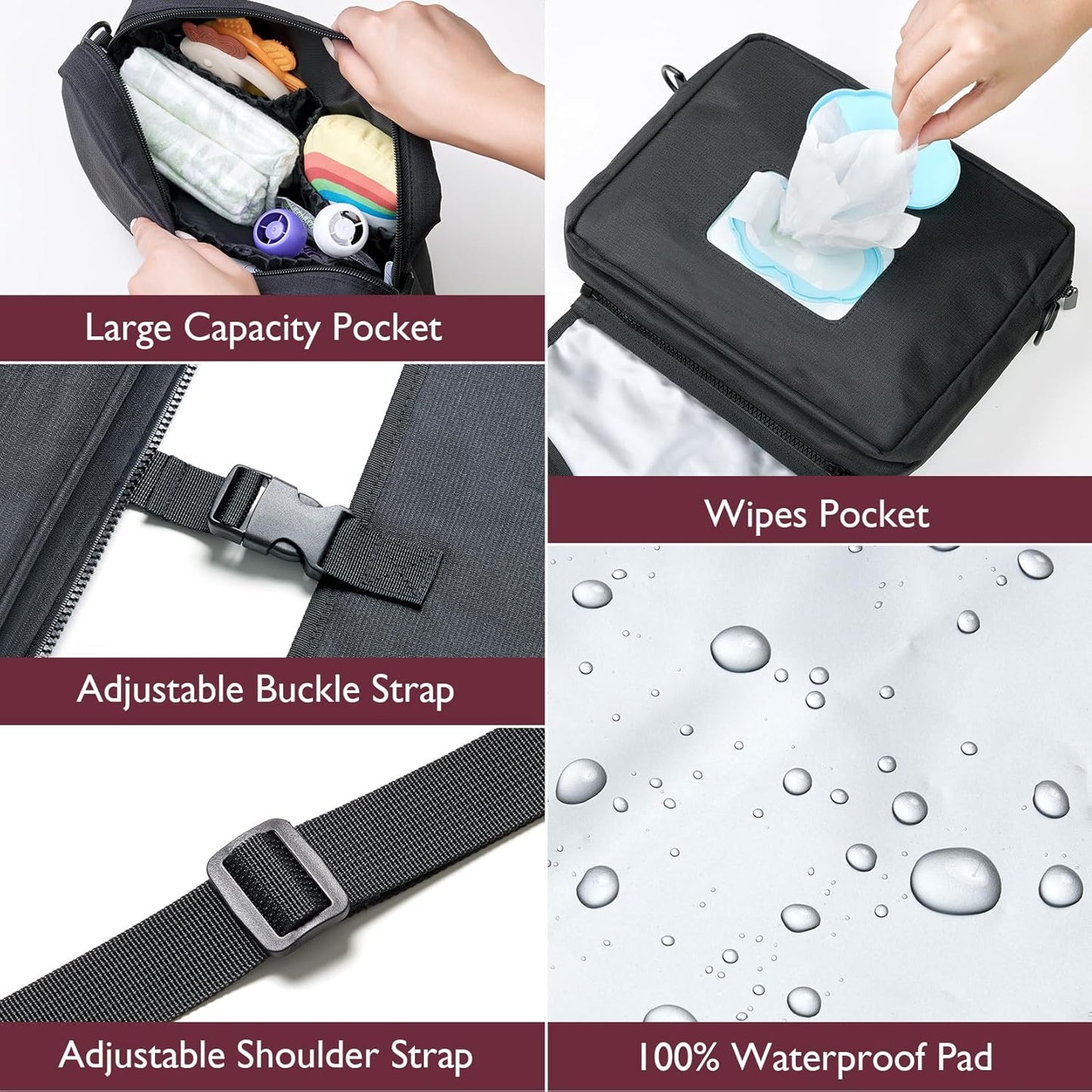 2-In-1 Diaper Changing Pad - Extra-Large Portable Diaper Pad 31.4X15.7 Inch - Waterproof and Foldable for Newborns to Toddlers - Also Used as Adjustable Shoulder Bag with Wipes Pocket