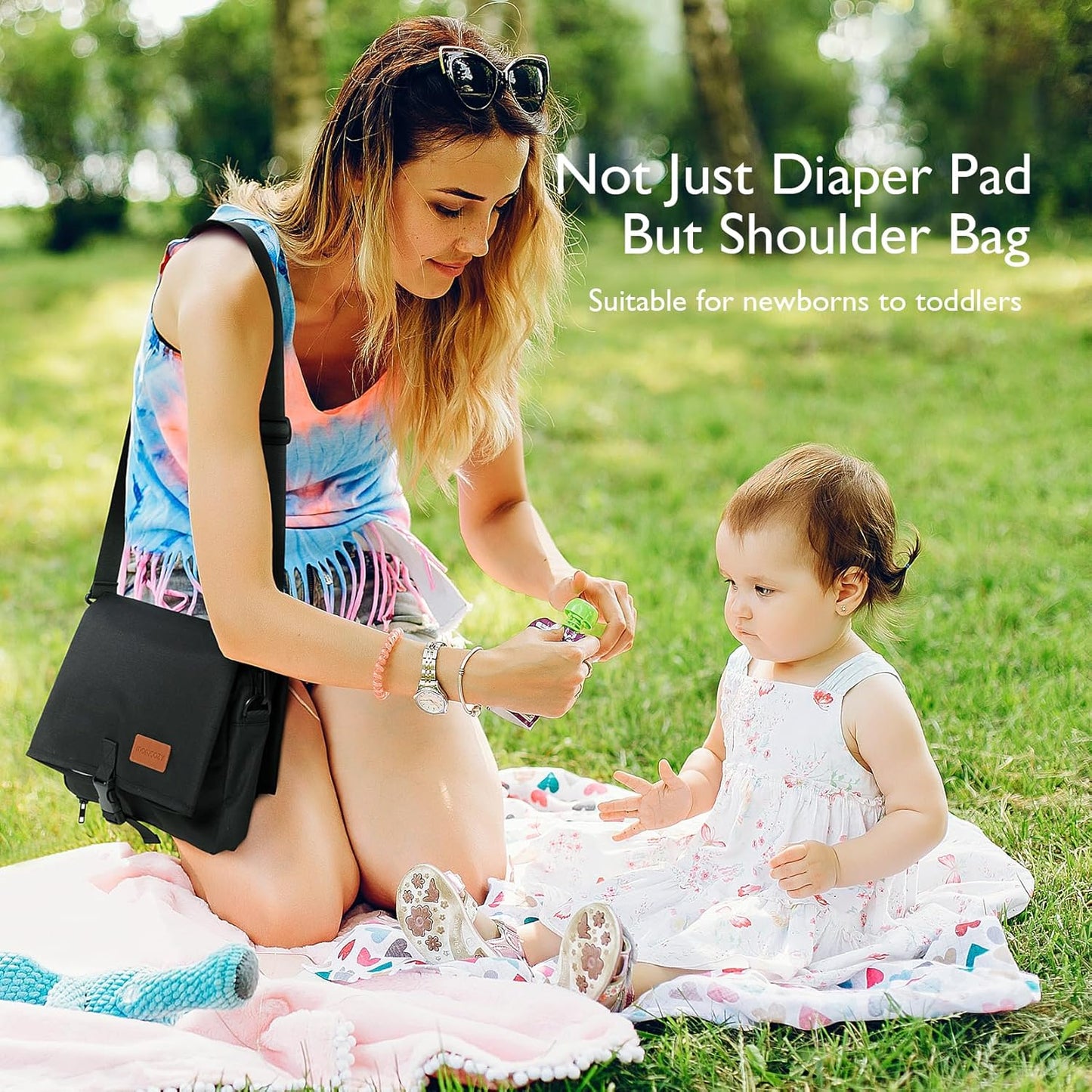 2-In-1 Diaper Changing Pad - Extra-Large Portable Diaper Pad 31.4X15.7 Inch - Waterproof and Foldable for Newborns to Toddlers - Also Used as Adjustable Shoulder Bag with Wipes Pocket