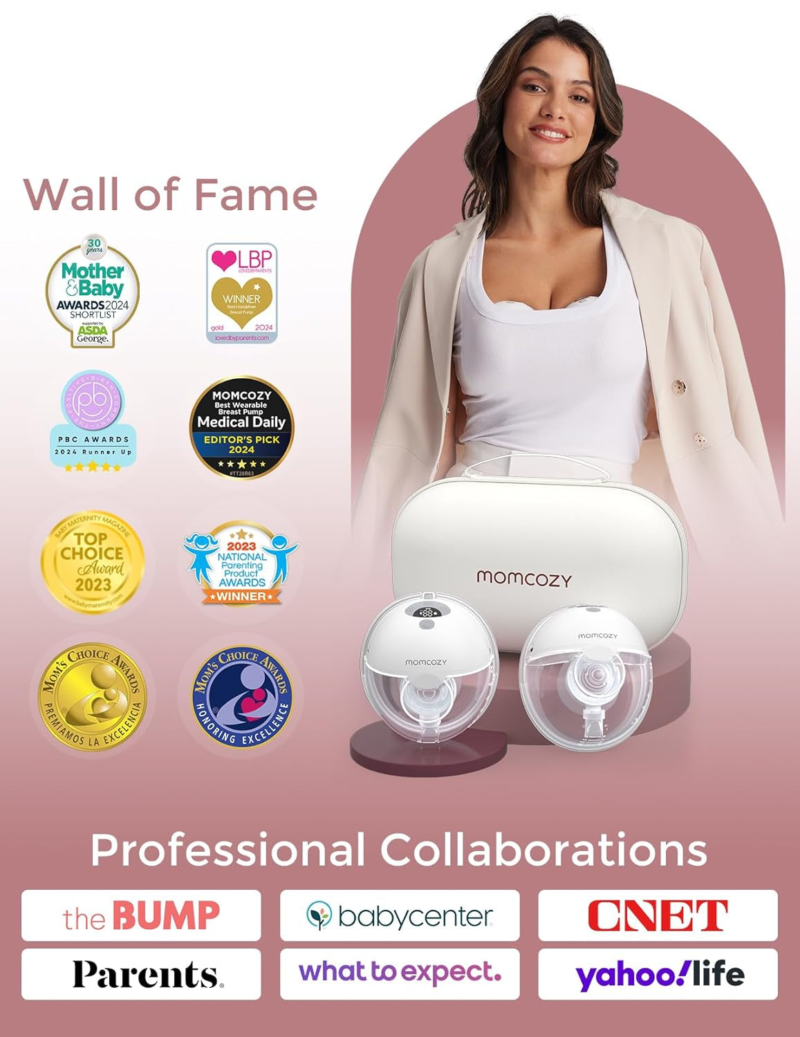 M5 Hands-Free Wearable Breast Pump, Double-Sealed Flange for Baby-Like Comfort, 3 Modes & 9 Suction Levels, Portable Electric Pump – 24Mm, 2-Pack Quill Gray