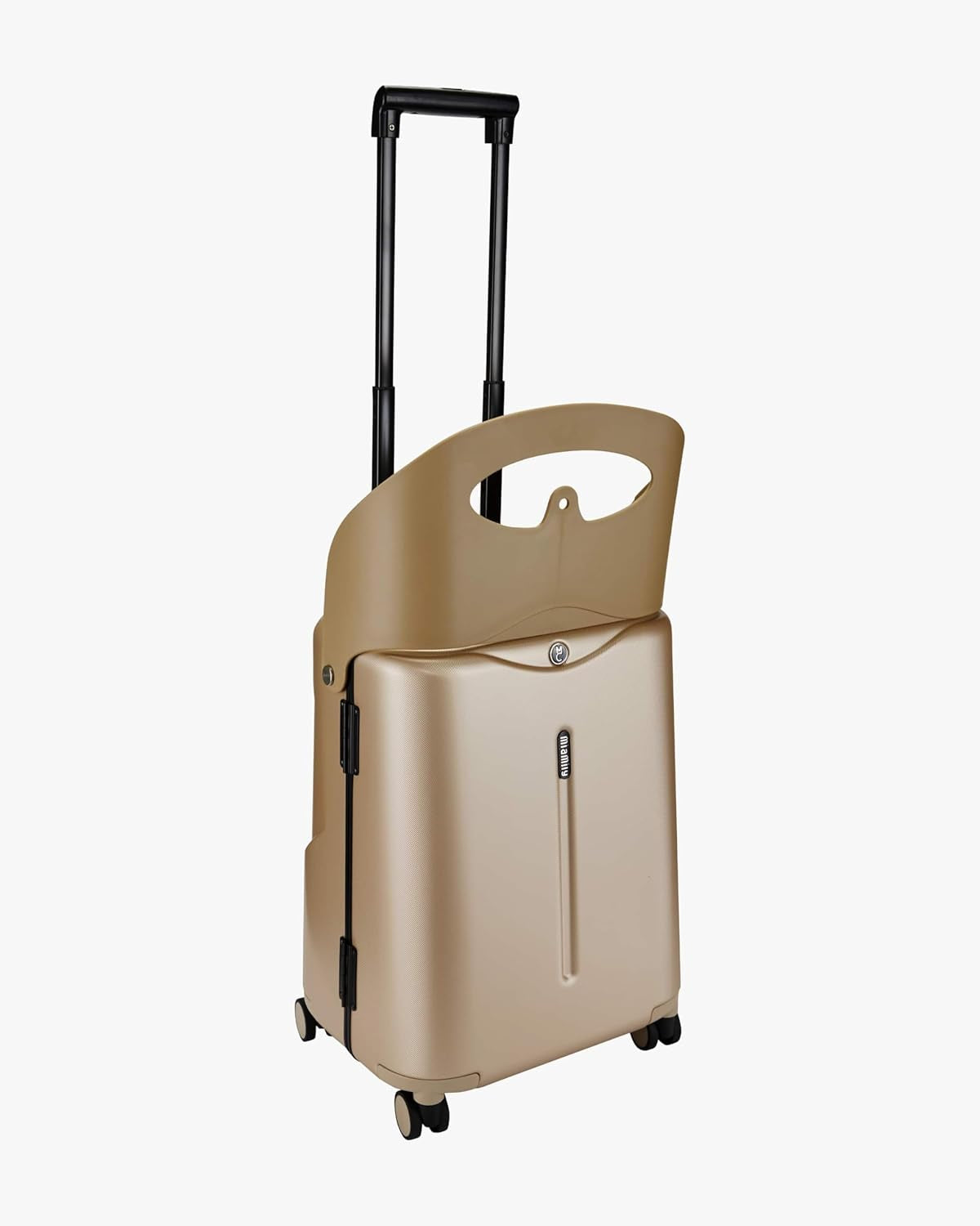 4-Wheel Carry on Luggage with Seat for Kids with Seat Belt, Waterproof Pocket, Adjustable Handle, and Hard Body with 43 Liter Capacity, Champagne Gold